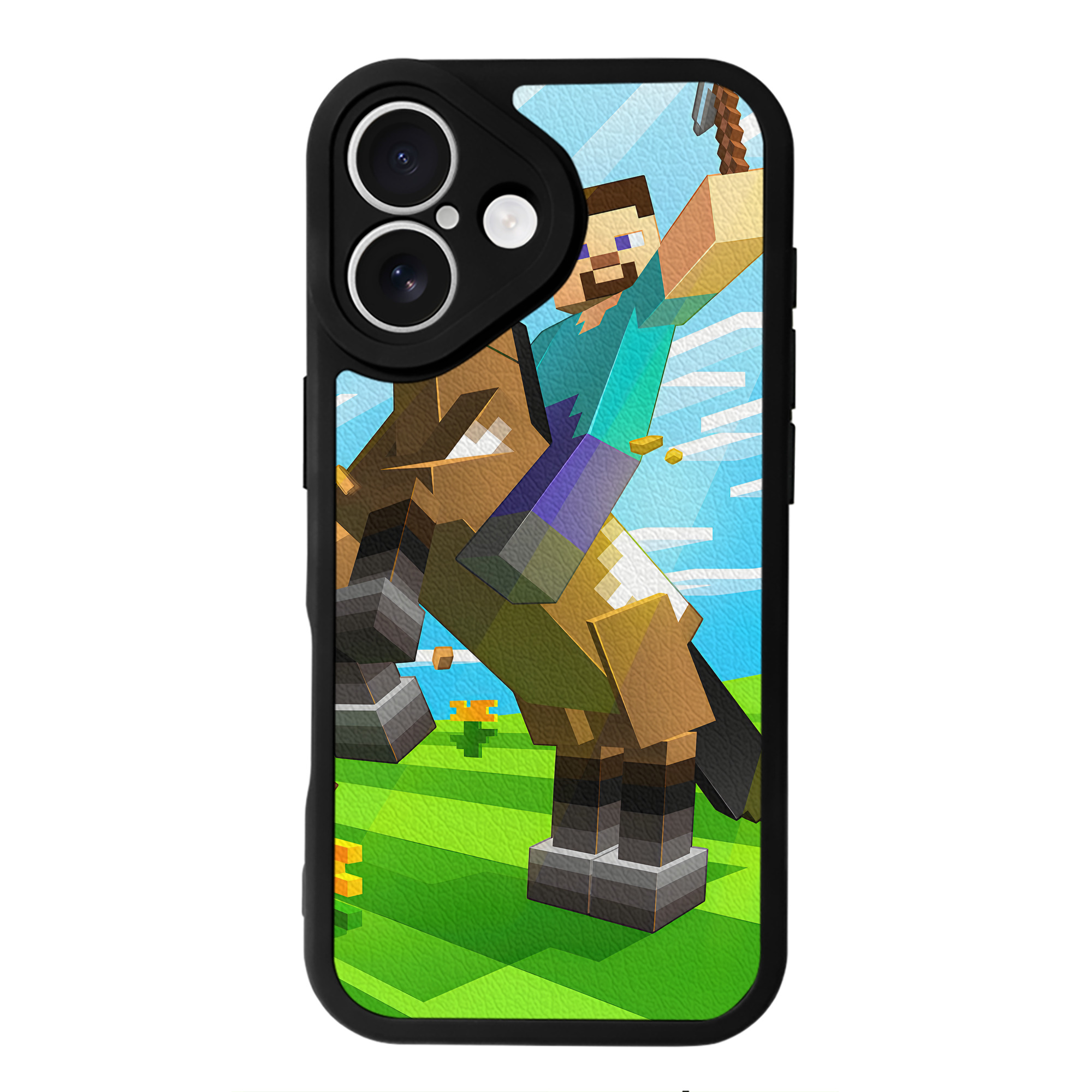 （画像用） マインクラフト ブロックの世界 Minecraft MC Block world 【iPhone 16シリーズ対応】シリコンスマホケース（レザー調） 材質：シリコン